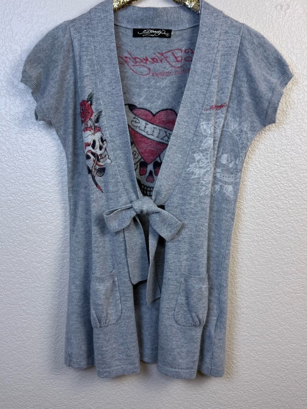 Ed Hardy • Vintage Tie-Front Short Sleeve Knit Cardigan